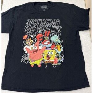 Spongebob Squarepants T-Shirt Graphic Print Cartoon Black Tee Size XL